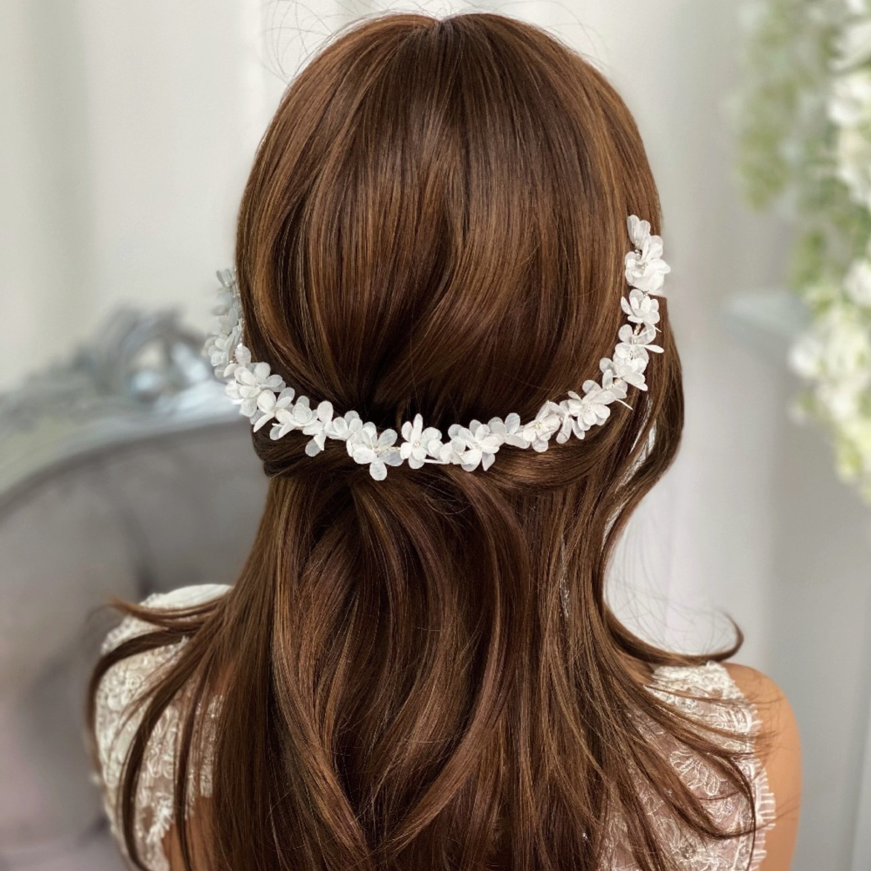 Ivory flower hair vine with a dainty dreamy boho look