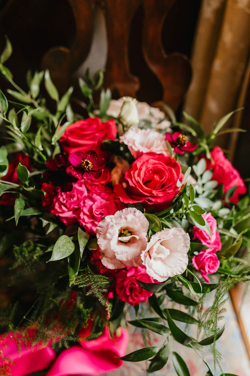 Vibrant red and pink wedding bouquet