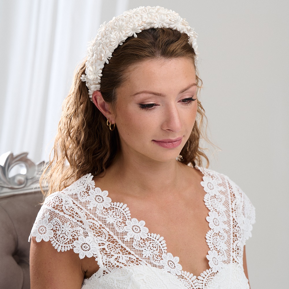 statement boho bridal headband with ivory flowers