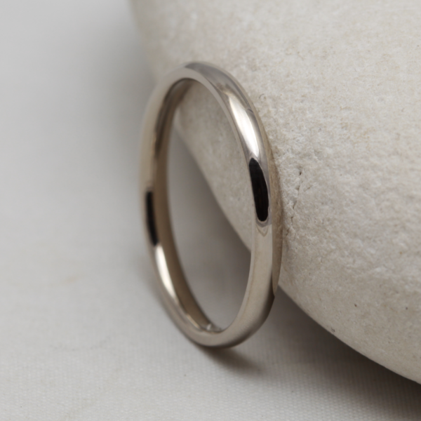 slimline ethical white gold wedding ring by Jacqueline and Edward made in the UK 